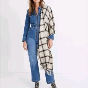 Madewell Speckled Cream Black & Red Plaid Scarf Wrap 21.5 x 74”